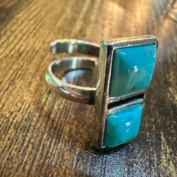 Boho Native American Turquoise Dream Sterling Silver Adjustable Ring, Gift Box - Picture 3 of 11